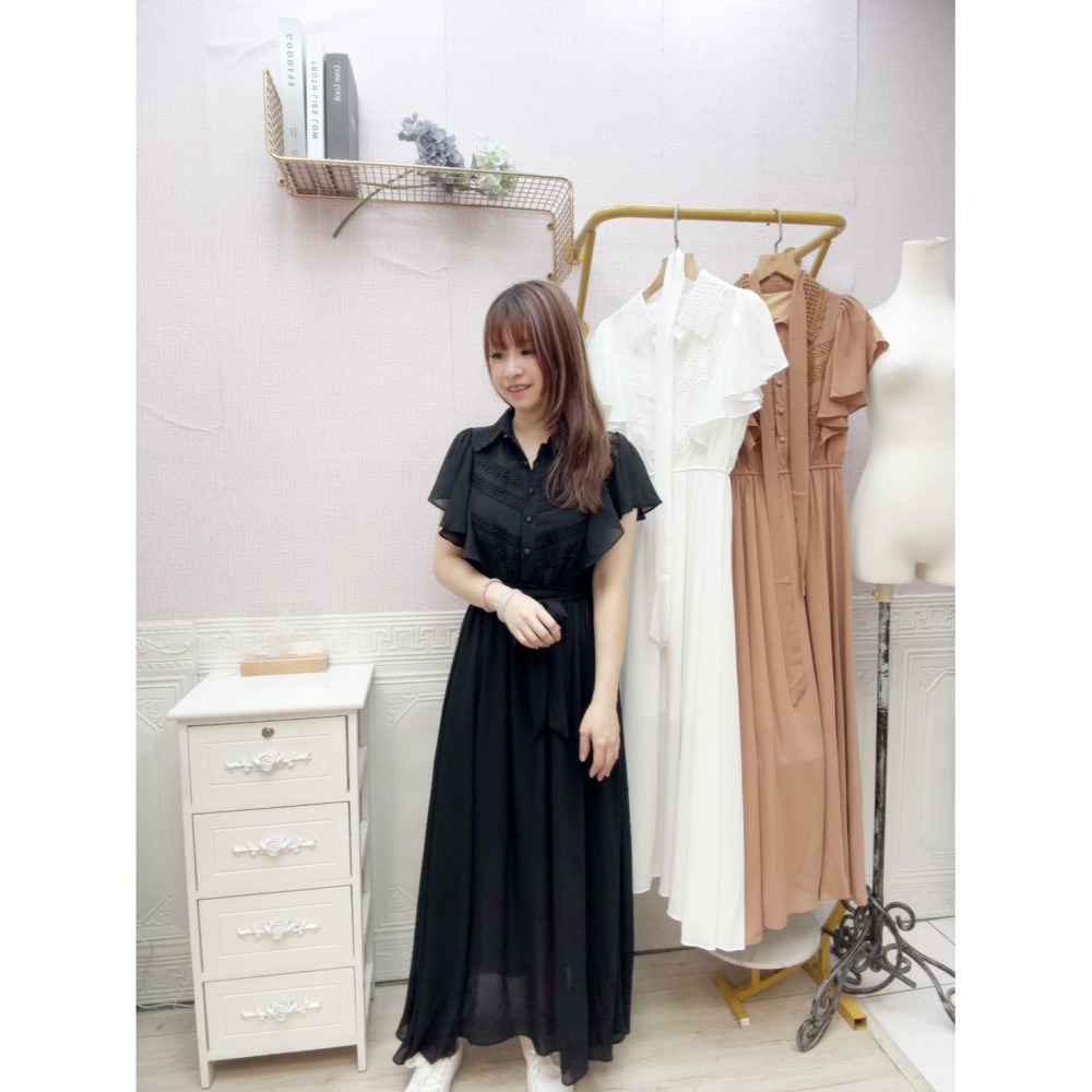 MIMA女王❤A377💡甜美蕾絲翻領長洋裝-細節圖2