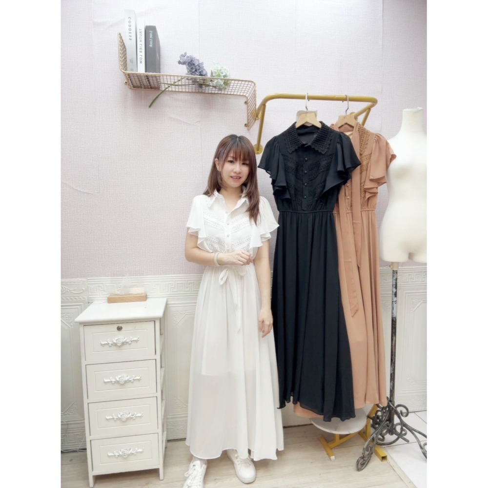 MIMA女王❤A377💡甜美蕾絲翻領長洋裝-細節圖3