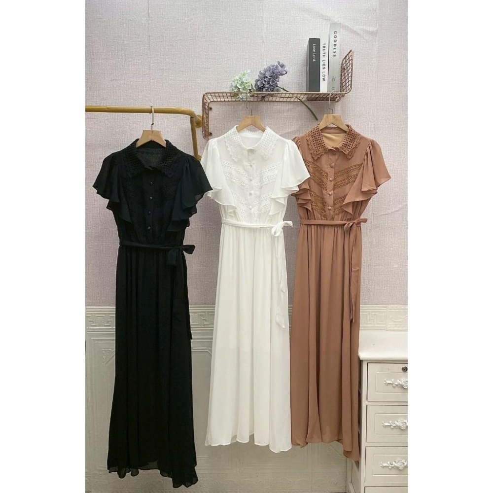 MIMA女王❤A377💡甜美蕾絲翻領長洋裝-細節圖4