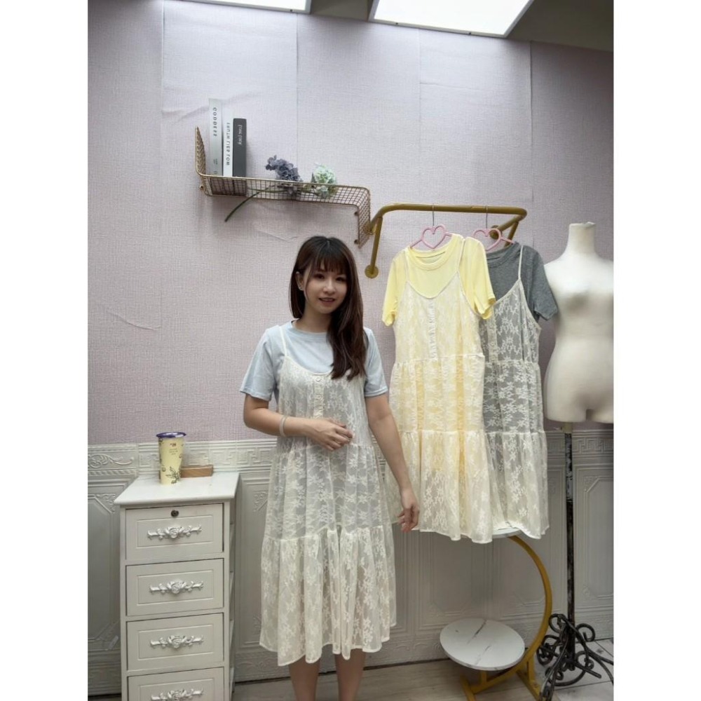 MIMA女王❤A481💡日系細肩蕾絲洋裝+內長T-細節圖3