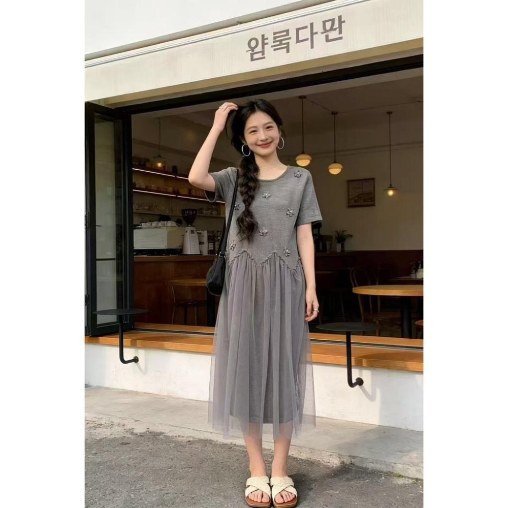 MIMA女王❤A597💡小眾設計小花拼網紗連身裙-細節圖2