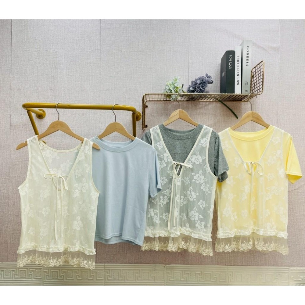 MIMA女王❤A627💡層次感爆棚兩件式紗吊帶背心+短T-細節圖3