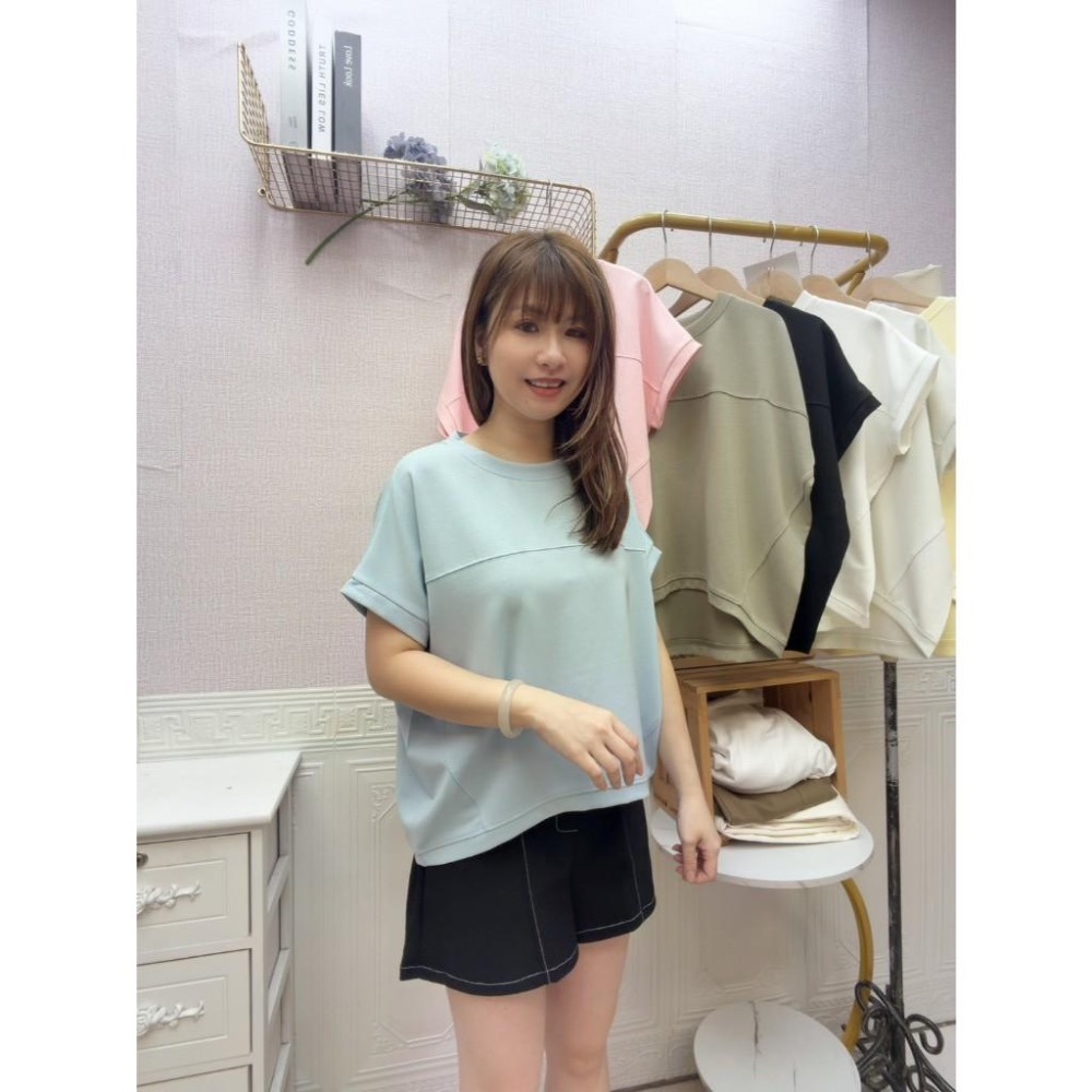MIMA女王❤A665💡必包色幾何剪裁寬鬆弧型顯瘦落肩上衣-細節圖3