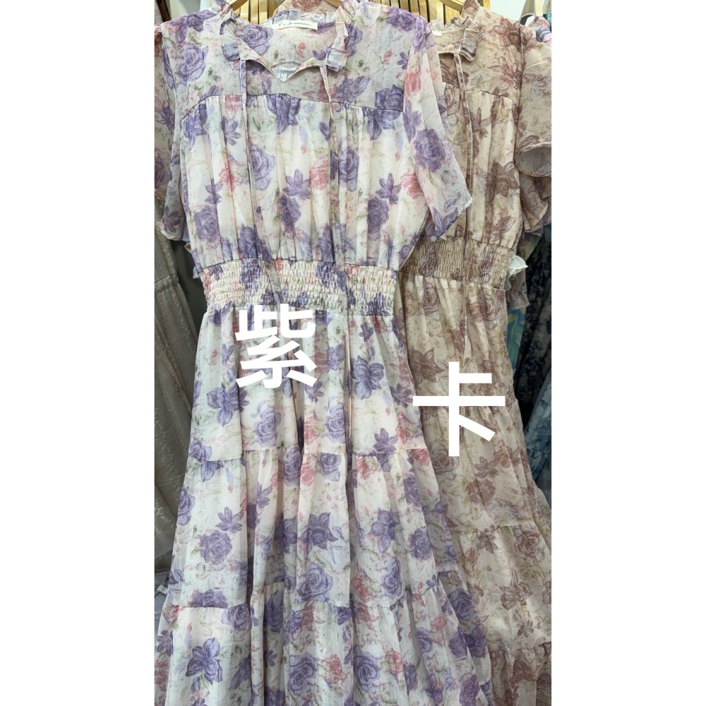 MIMA女王❤A733💡度假感滿版碎花荷葉袖長洋裝-細節圖4