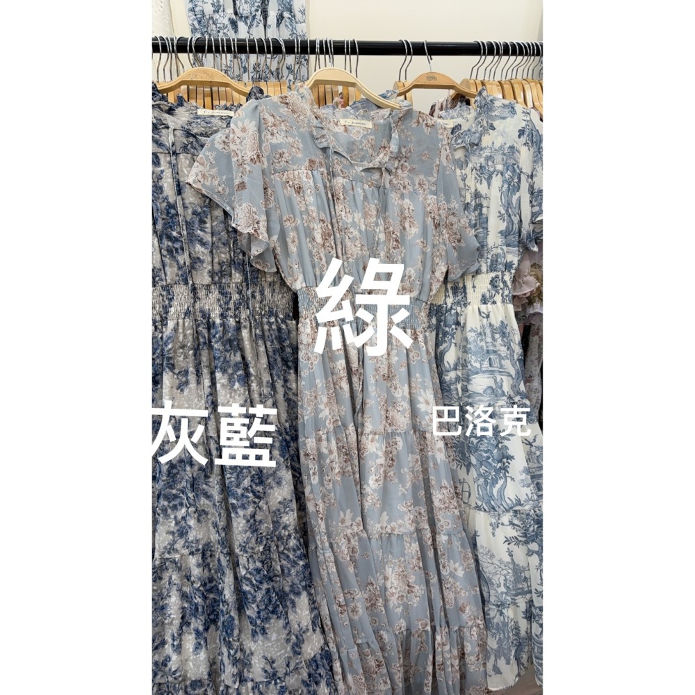 MIMA女王❤A733💡度假感滿版碎花荷葉袖長洋裝-細節圖5