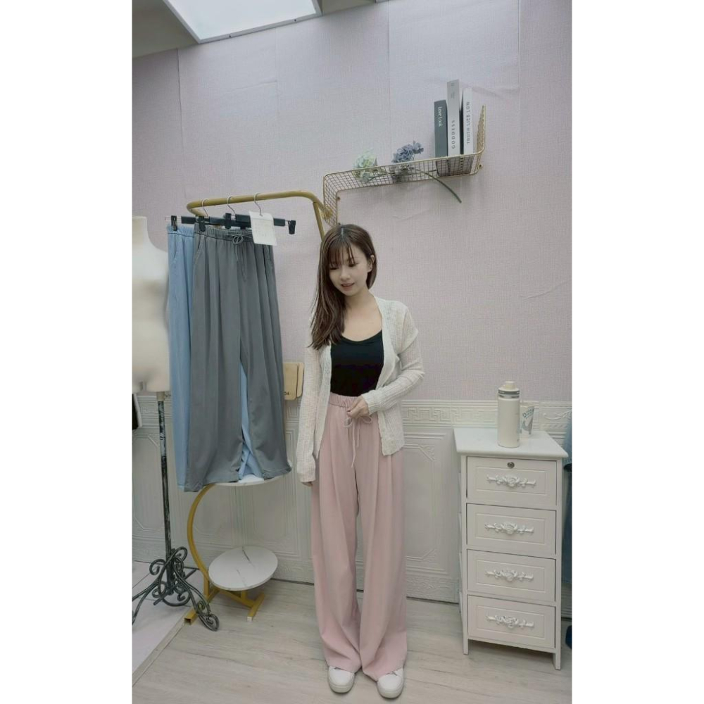 MIMA女王❤A746💡清新簡約彈性腰壓褶直筒長褲-細節圖2