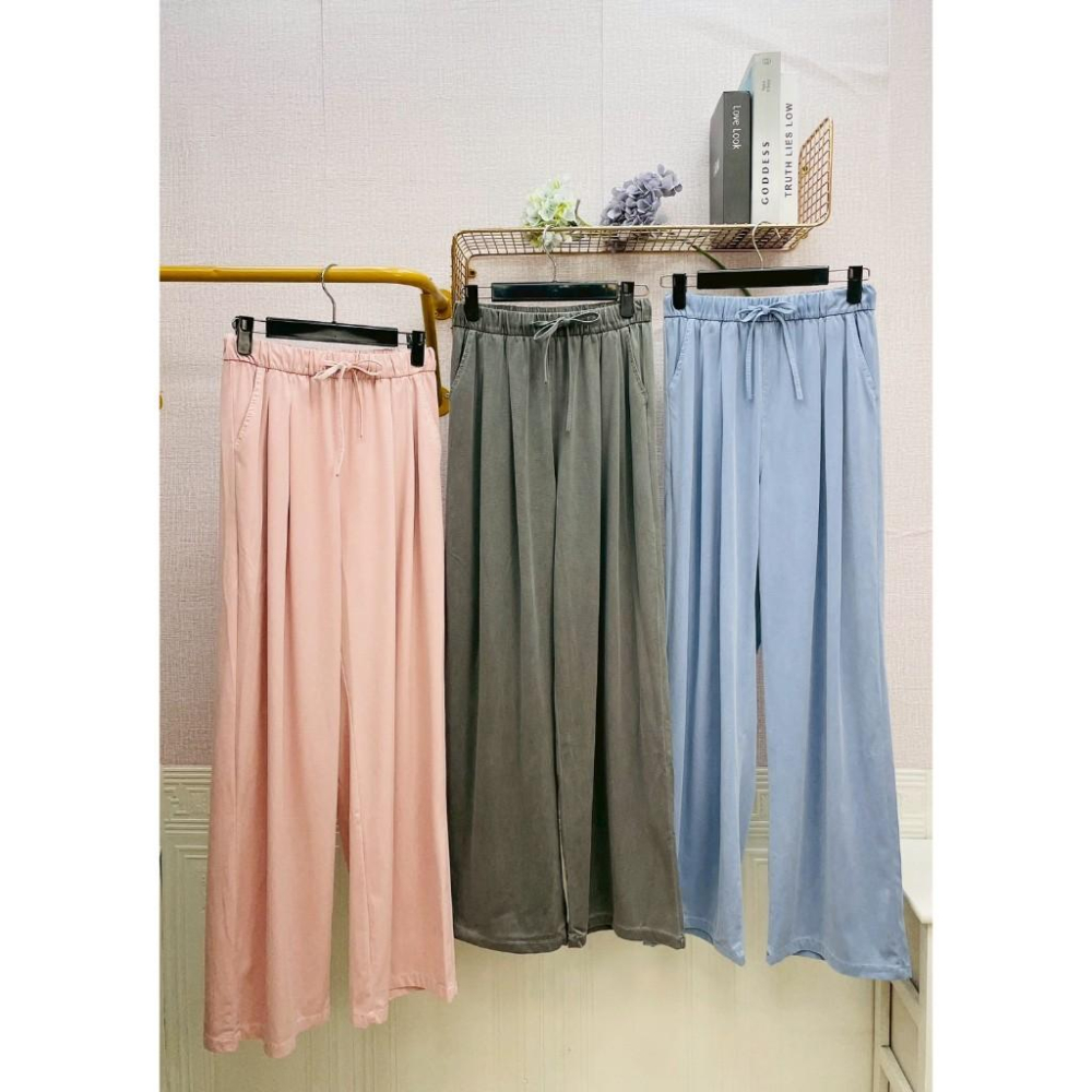 MIMA女王❤A746💡清新簡約彈性腰壓褶直筒長褲-細節圖3