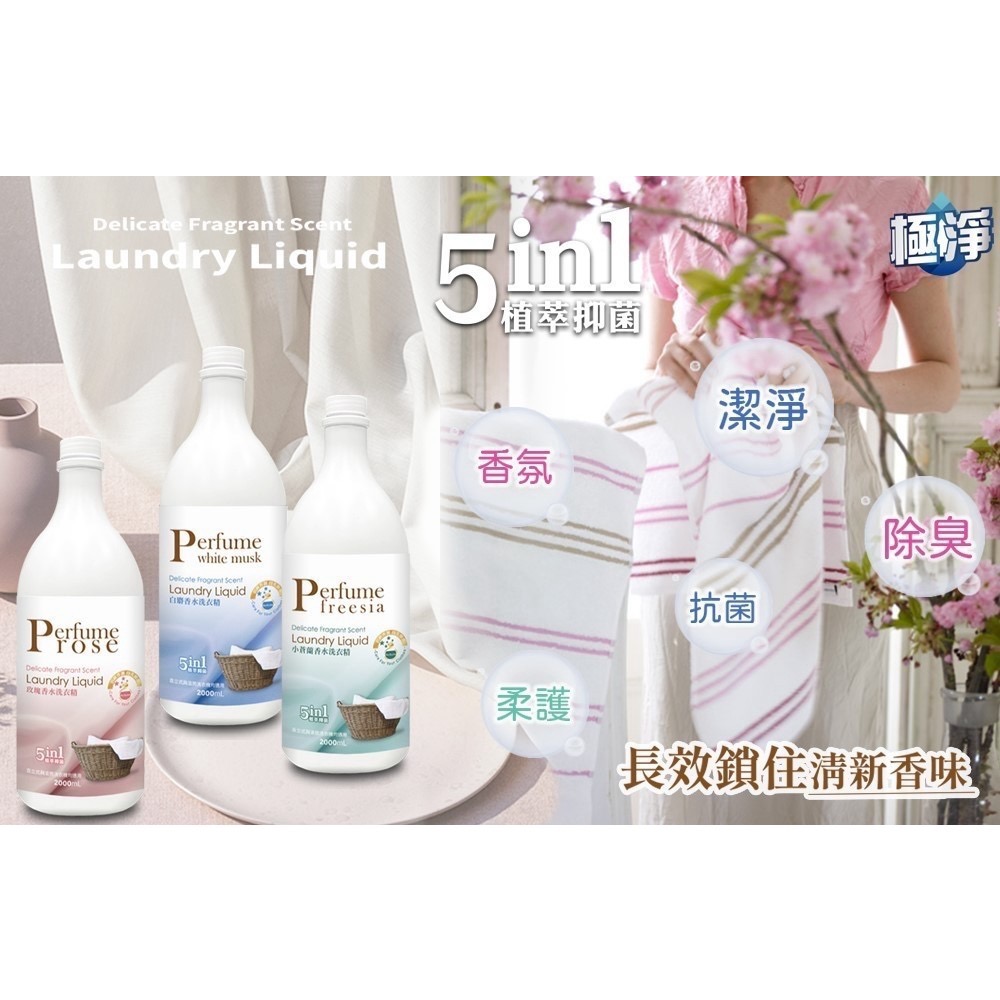 (免運)極淨-香水洗衣精 2000ml(10罐/箱)可混-偏遠地區需額外付運費-細節圖2