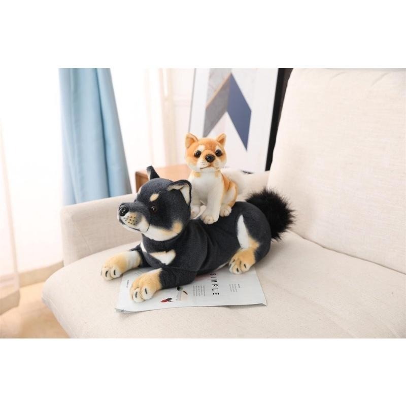 仿真抱枕 柴柴 柴犬 黑柴 狗狗 小狗 坐姿 趴姿 抱枕 公仔 玩偶 擺飾-細節圖2