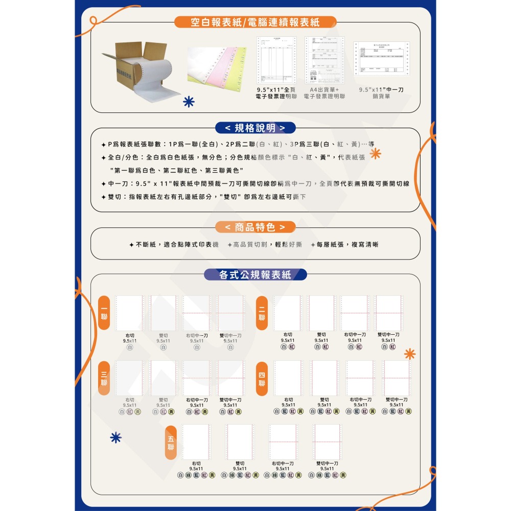 【電腦連續報表紙】3P 9.5 x 11 三聯式 雙切 中一刀 台灣製造-細節圖5