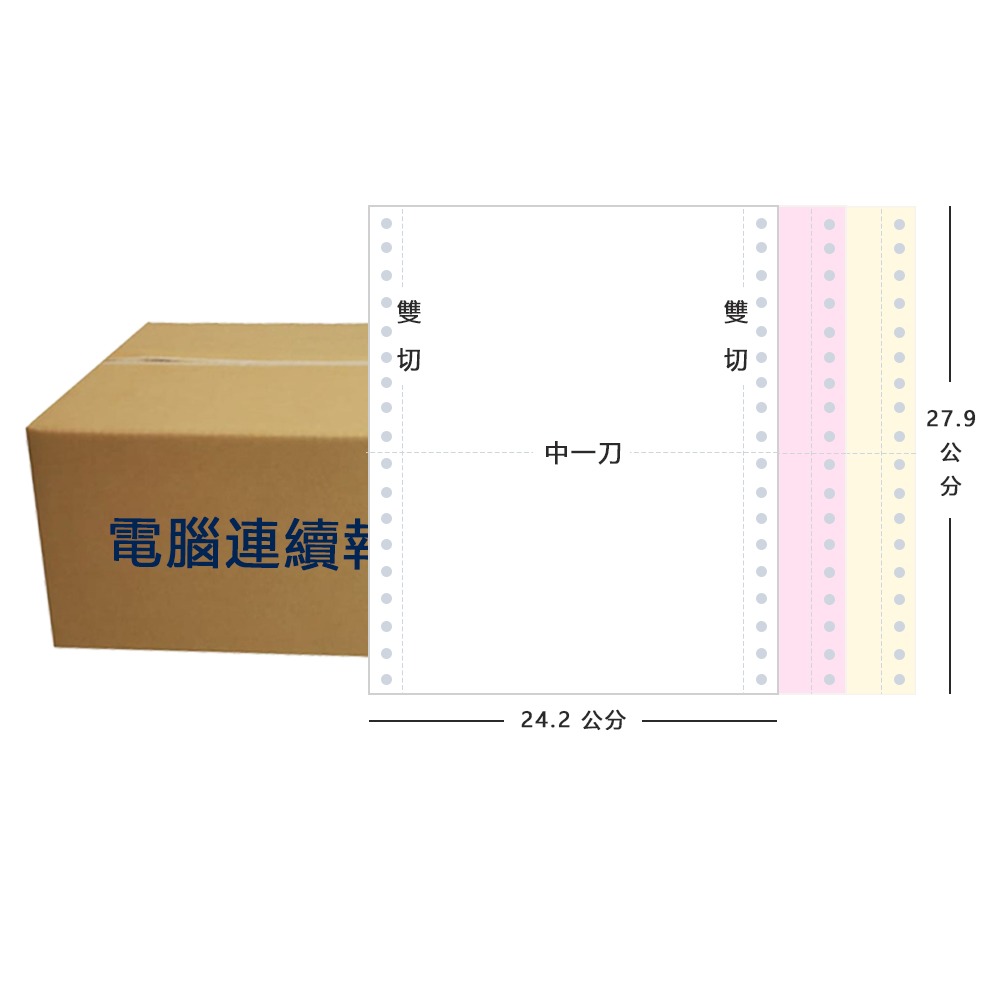 【電腦連續報表紙】3P 9.5 x 11 三聯式 雙切 中一刀 台灣製造-規格圖5
