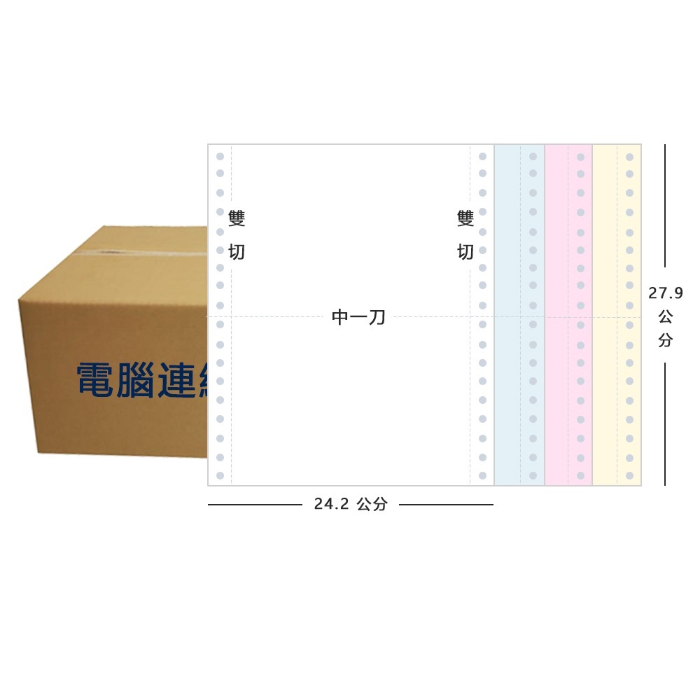【電腦連續報表紙】4P 9.5 x 11 四聯式 雙切 中一刀 台灣製造-規格圖5