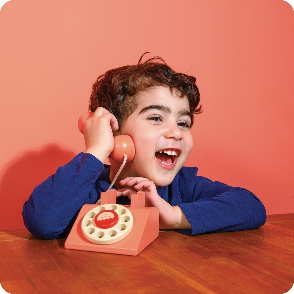 美國 Mentari-懷舊轉盤電話(木製玩具/角色扮演)-細節圖2