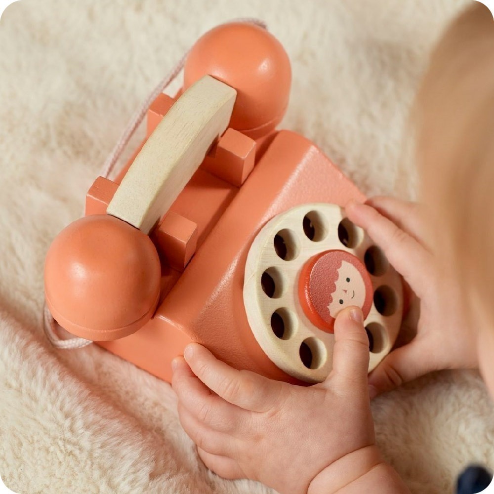 美國 Mentari-懷舊轉盤電話(木製玩具/角色扮演)-細節圖6