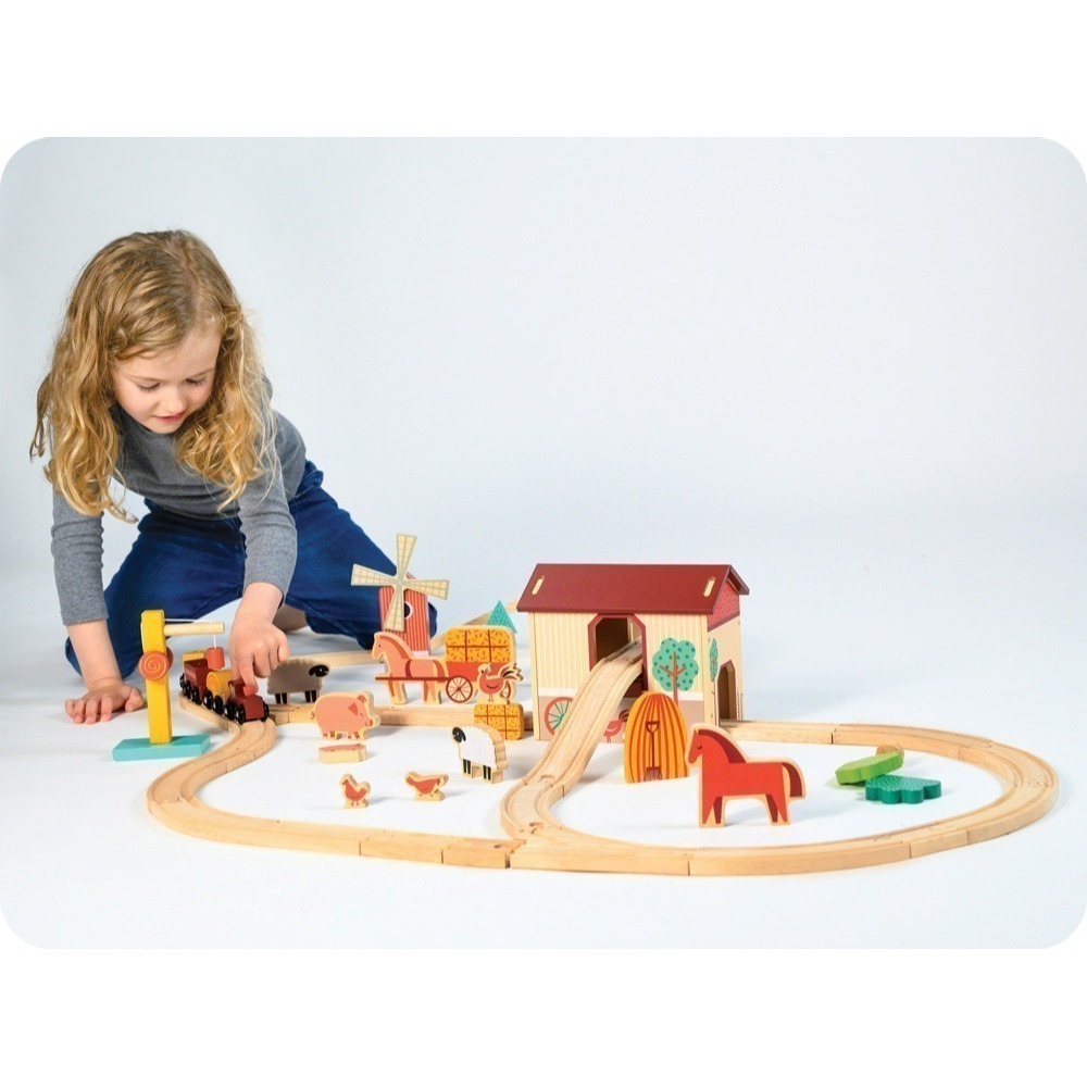 美國 Mentari-農莊火車軌道組(木製玩具/建構式)-細節圖3