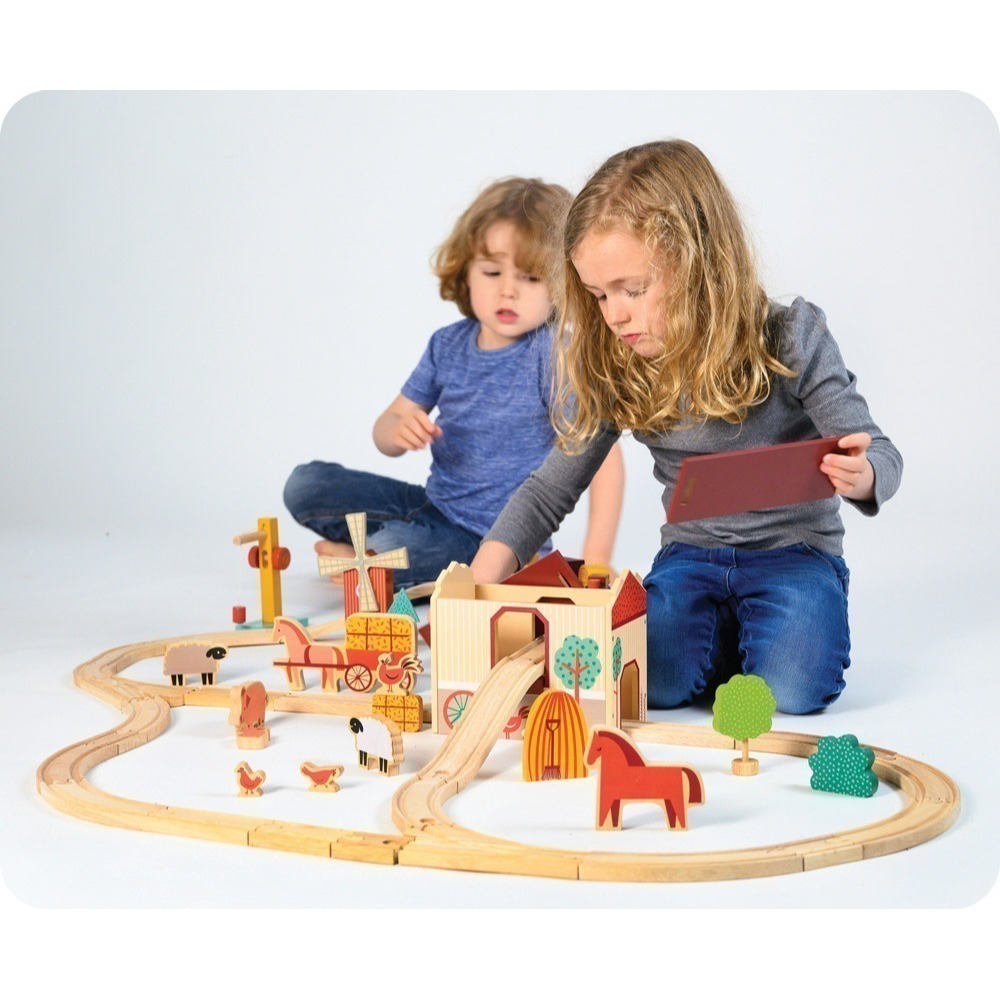 美國 Mentari-農莊火車軌道組(木製玩具/建構式)-細節圖4