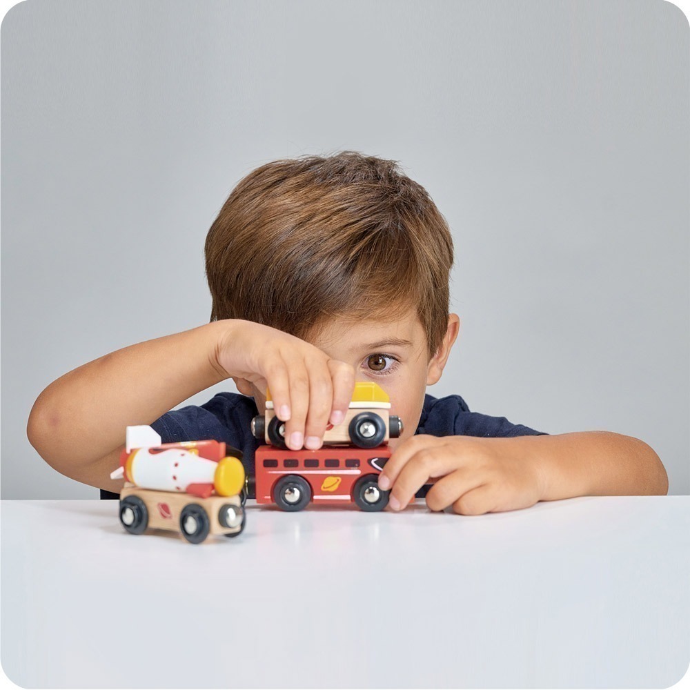 美國 Mentari-太空火箭小火車(木製玩具/磁吸式)-細節圖6