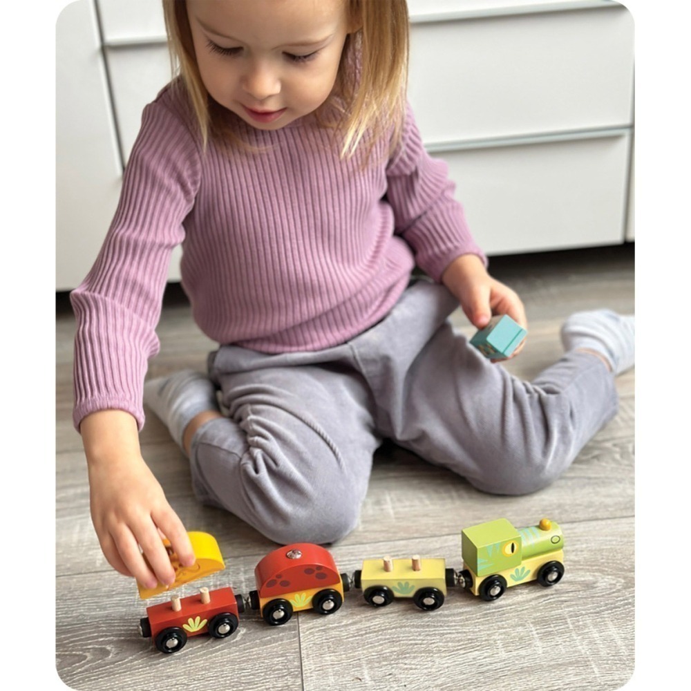 美國 Mentari-恐龍小火車(木製玩具/磁吸式)-細節圖3