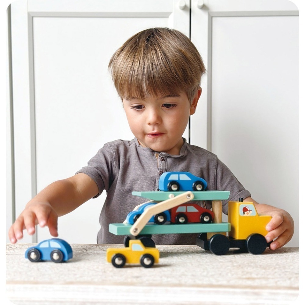 美國 Mentari-雙層運輸拖車(木製玩具/玩具車)-細節圖2