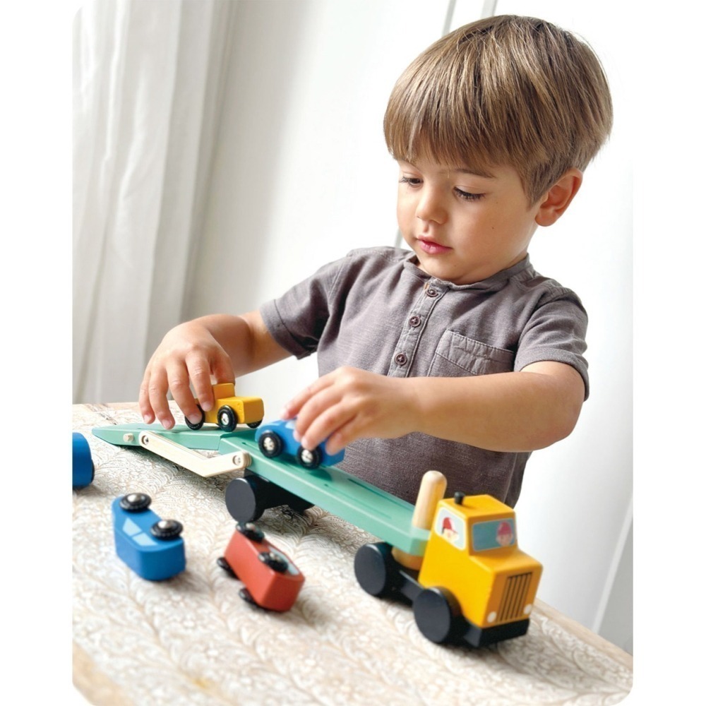 美國 Mentari-雙層運輸拖車(木製玩具/玩具車)-細節圖5