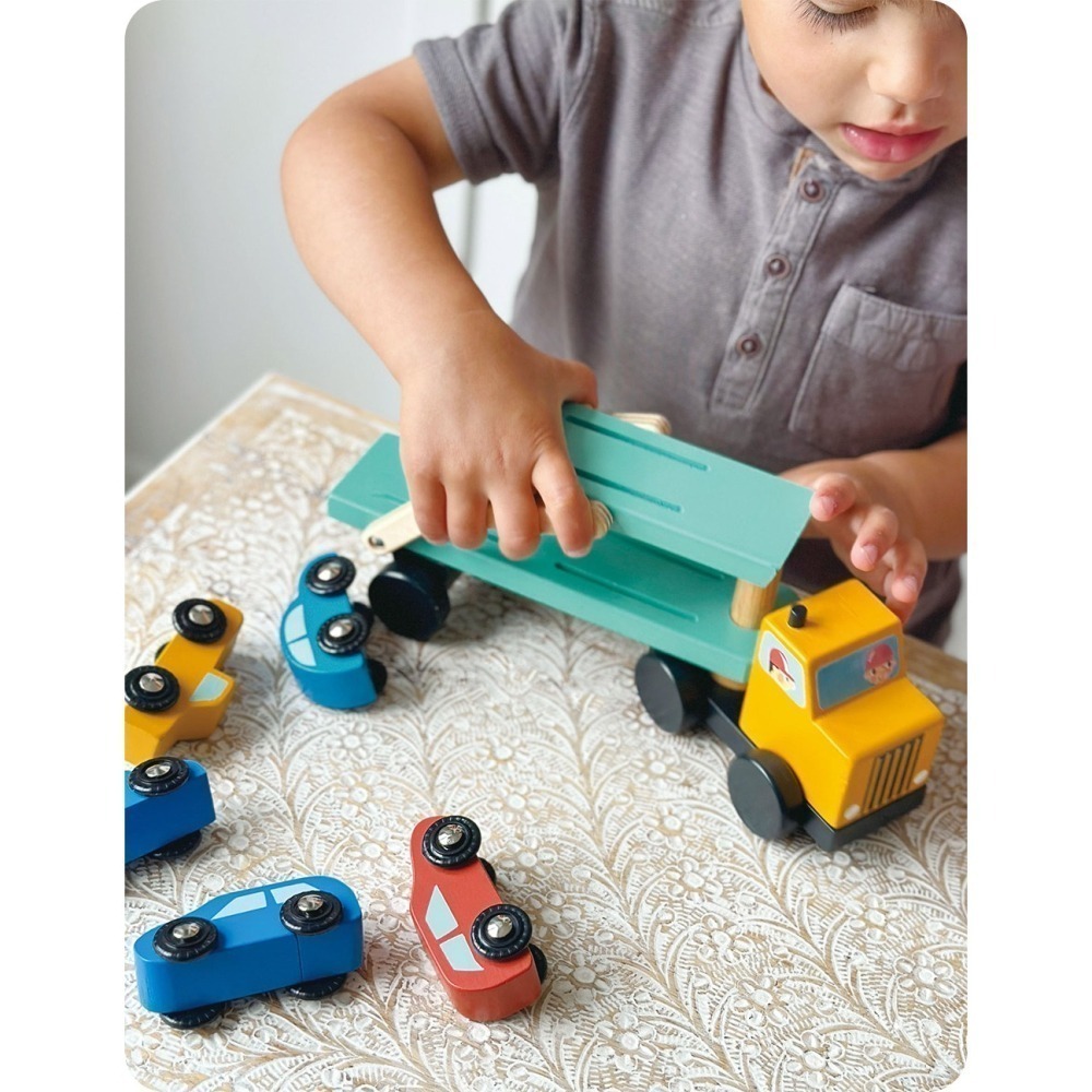 美國 Mentari-雙層運輸拖車(木製玩具/玩具車)-細節圖6