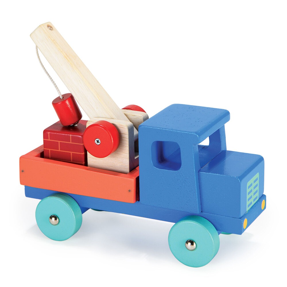 美國 Mentari  藍天吊卡車(木製玩具/交通工具/工程車)-細節圖4