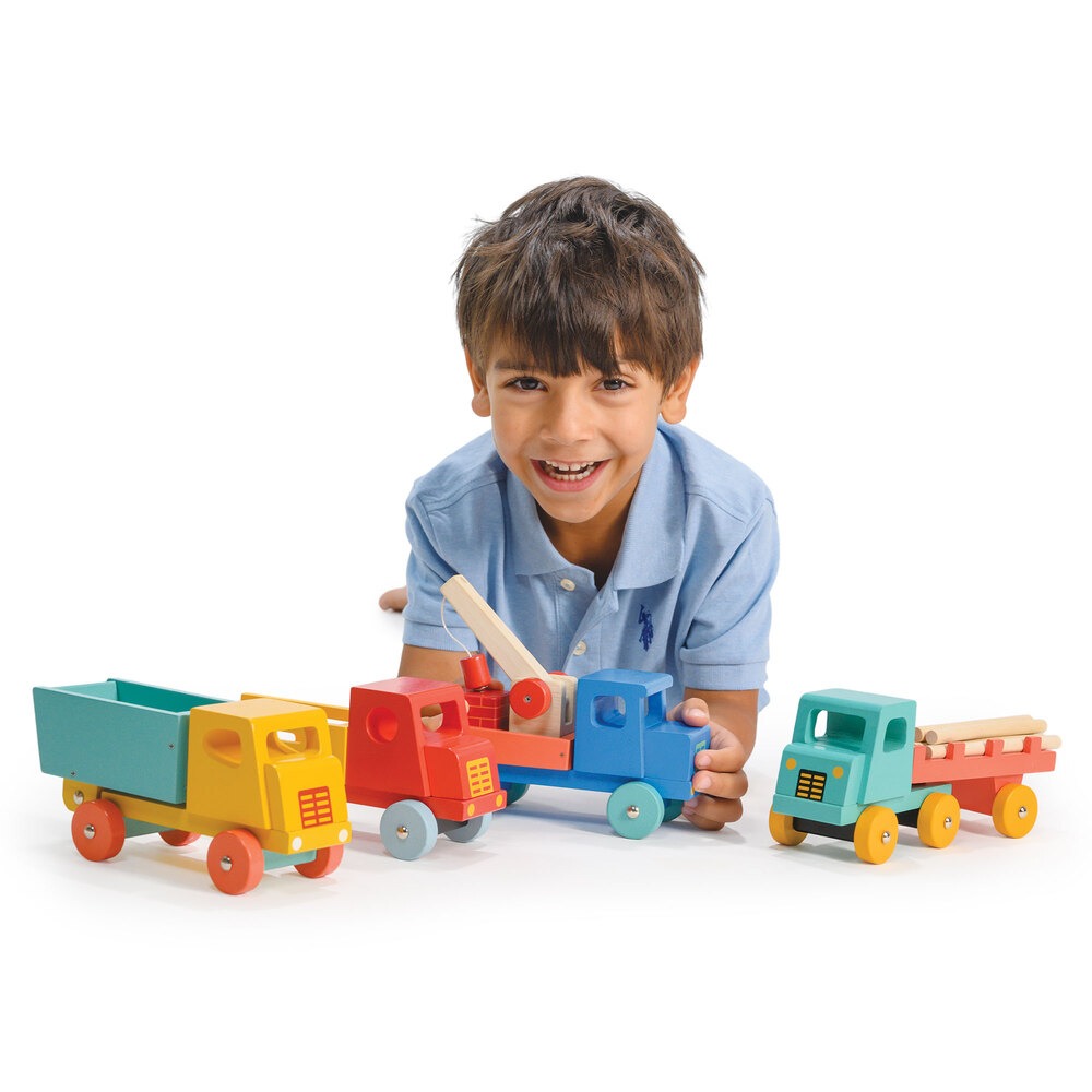 美國 Mentari  藍天吊卡車(木製玩具/交通工具/工程車)-細節圖6