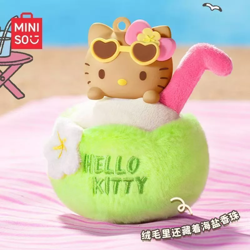 Miniso 名創優品 三麗鷗 HelloKitty 黑皮 曬黑Kitty 夏日黑皮毛絨香薰 盲盒 掛件-細節圖3