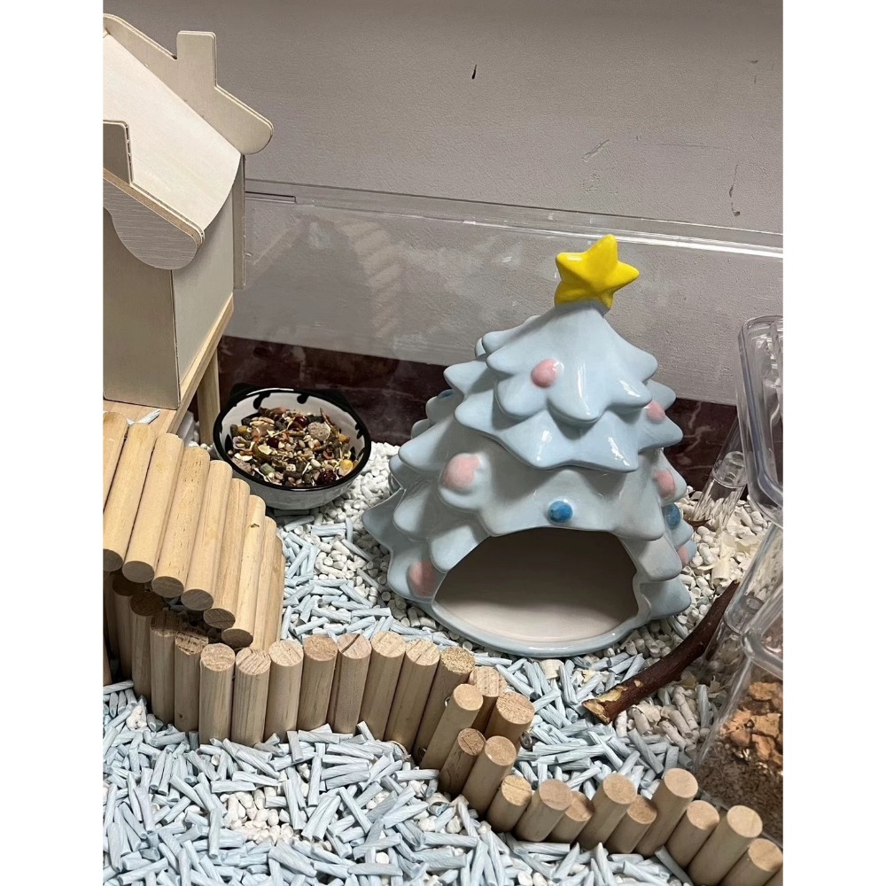 ✨新品現貨上架✨ 大聖誕樹陶瓷窩 胖胖黃金鼠可用 超大! 倉鼠躲避窩-規格圖2