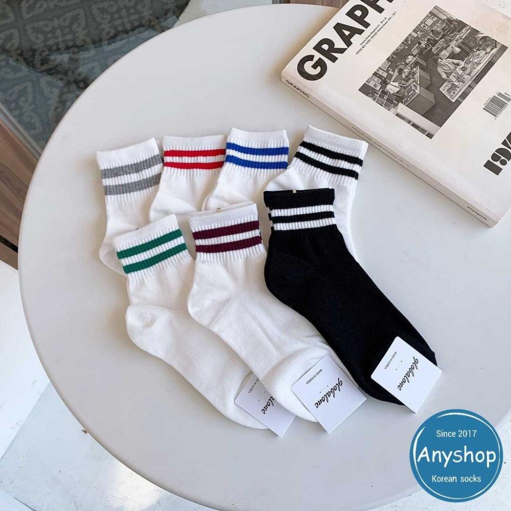 Anyshop韓國襪 🇰🇷 條紋襪子 韓國製造 女孩短襪 夏季熱銷品 韓國條紋襪 球鞋造型 兩條線款23402-細節圖5