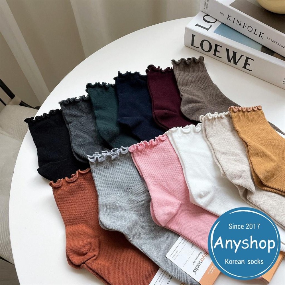 Anyshop韓國襪 花邊 素色襪 荷葉邊 中筒襪 素色襪子 氣質襪子 長襪 韓襪 韓國襪 韓國襪子 木耳邊01201-細節圖3