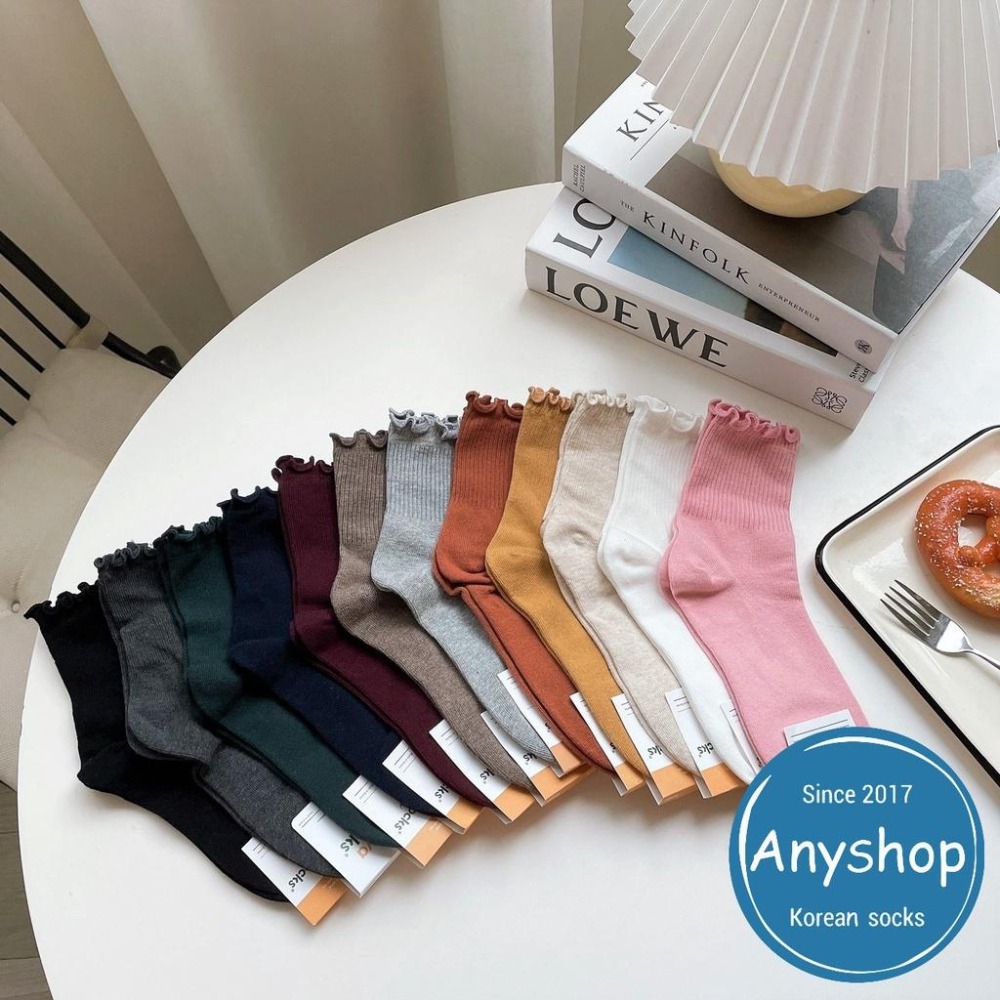 Anyshop韓國襪 花邊 素色襪 荷葉邊 中筒襪 素色襪子 氣質襪子 長襪 韓襪 韓國襪 韓國襪子 木耳邊01201-細節圖6