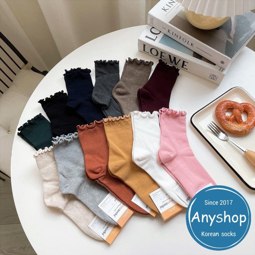 Anyshop韓國襪 花邊 素色襪 荷葉邊 中筒襪 素色襪子 氣質襪子 長襪 韓襪 韓國襪 韓國襪子 木耳邊01201-細節圖7