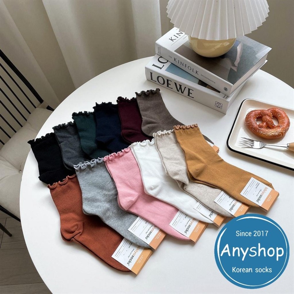 Anyshop韓國襪 花邊 素色襪 荷葉邊 中筒襪 素色襪子 氣質襪子 長襪 韓襪 韓國襪 韓國襪子 木耳邊01201-細節圖8