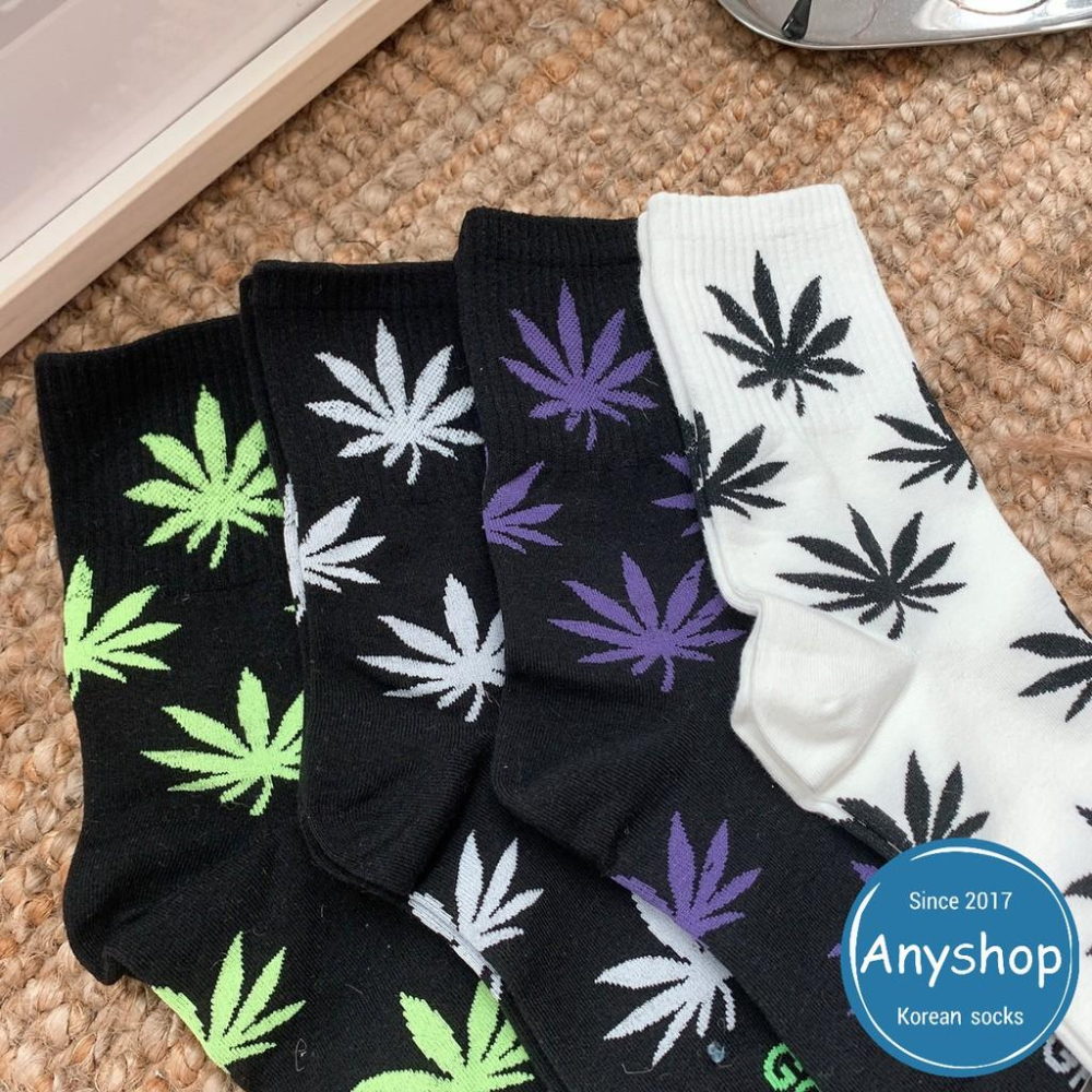 Anyshop韓國襪 大麻葉襪 男襪 中筒襪 正韓襪 螢光色系 歐巴穿搭 帥氣男襪 韓國男襪 純棉襪 男友禮物13802-細節圖5