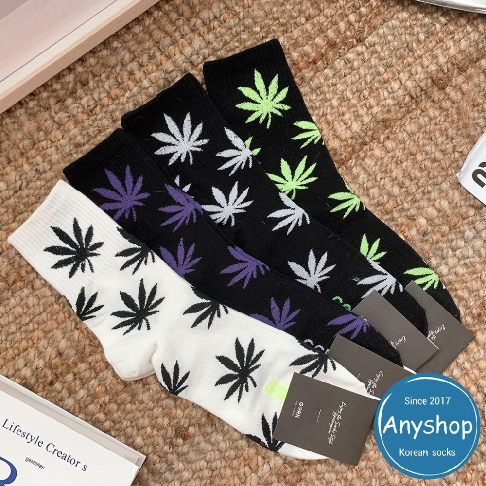 Anyshop韓國襪 大麻葉襪 男襪 中筒襪 正韓襪 螢光色系 歐巴穿搭 帥氣男襪 韓國男襪 純棉襪 男友禮物13802-細節圖7