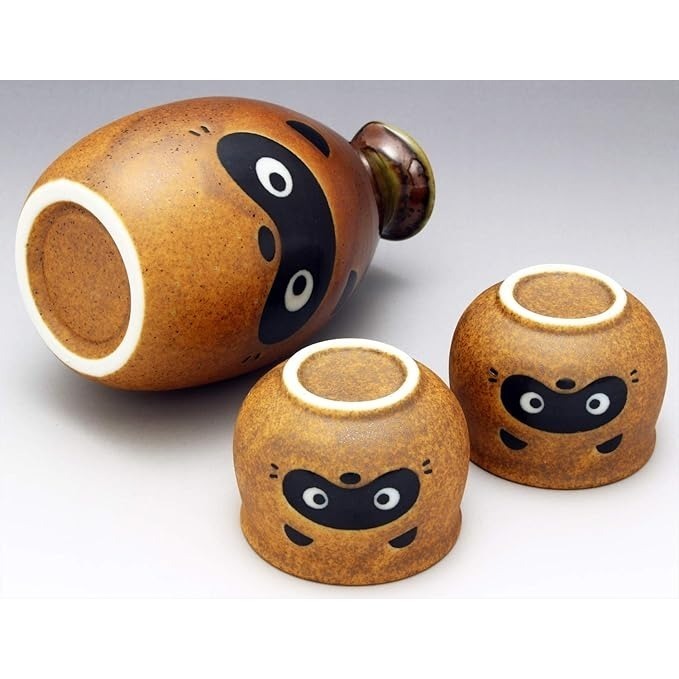 【長期代購】日本製 信楽燒狸貓陶瓷酒器 清酒瓶組 一壺兩杯-細節圖4