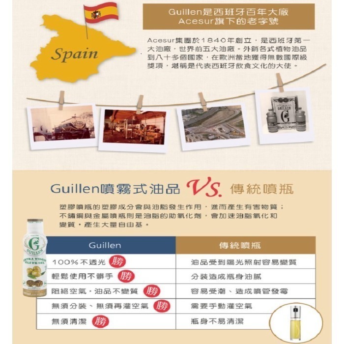 Guillen西班牙原裝進口 橄欖油特級冷壓 初榨噴霧式噴油罐 噴油瓶 200ml 氣炸鍋專用❤️ㄚ比小鼻❤️(現貨)-細節圖4