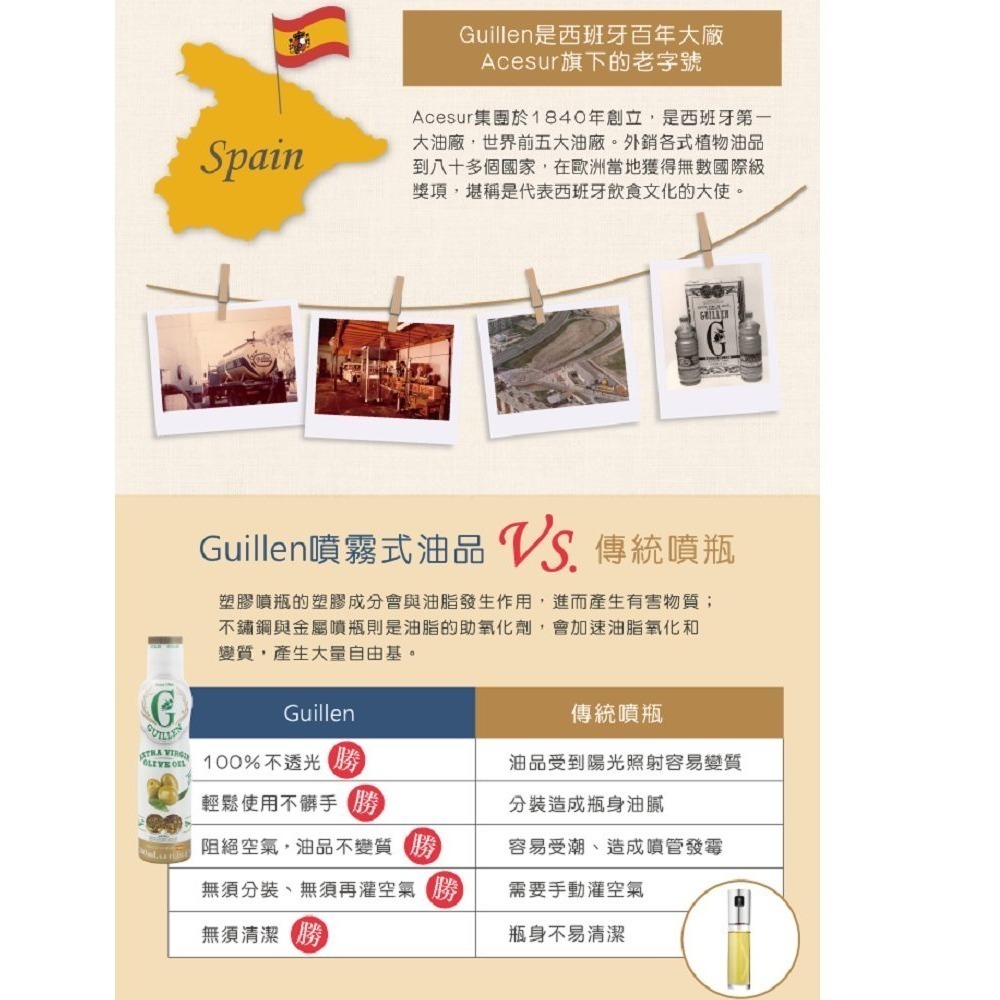 Guillen西班牙原裝進口噴霧式 噴油罐 噴油瓶 橄欖油 特級冷壓初榨 200ml氣炸鍋專用❤️ㄚ比小鼻❤️(現貨)-細節圖4
