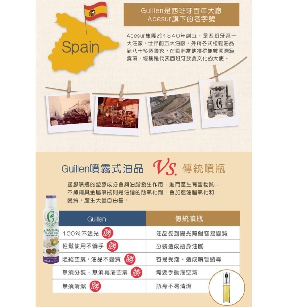 Guillen西班牙原裝進口噴霧式 噴油罐 噴油瓶 香蒜橄欖油 特級冷壓初榨 200ml氣炸鍋❤️ㄚ比小鼻❤️(現貨)-細節圖4