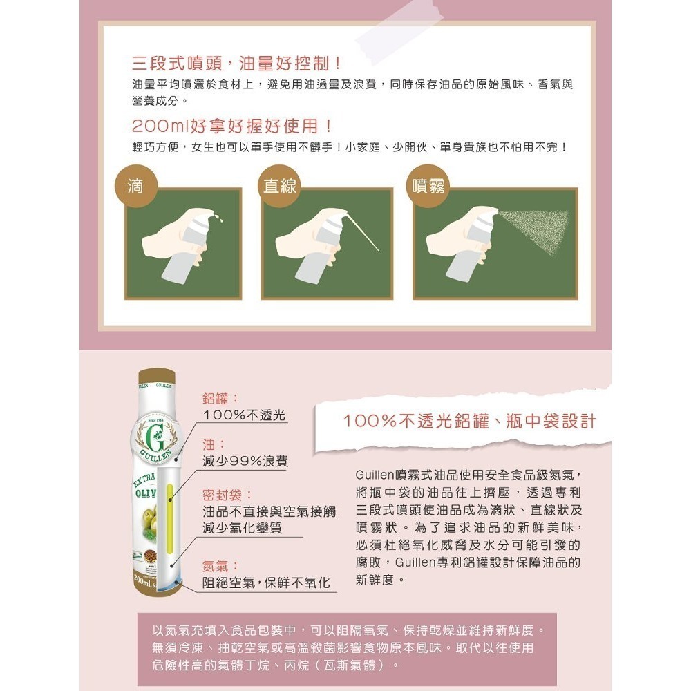 Guillen西班牙原裝進口噴霧式 噴油罐 噴油瓶 松露橄欖油 特級冷壓初榨 200ml氣炸鍋❤️ㄚ比小鼻❤️(現貨)-細節圖3