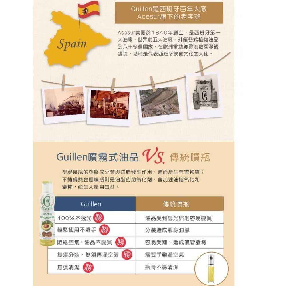 Guillen西班牙原裝進口 噴霧式 噴油罐 噴油瓶 酪梨油 特級冷壓初榨 200ml 氣炸鍋❤️ㄚ比小鼻❤️(現貨)-細節圖4