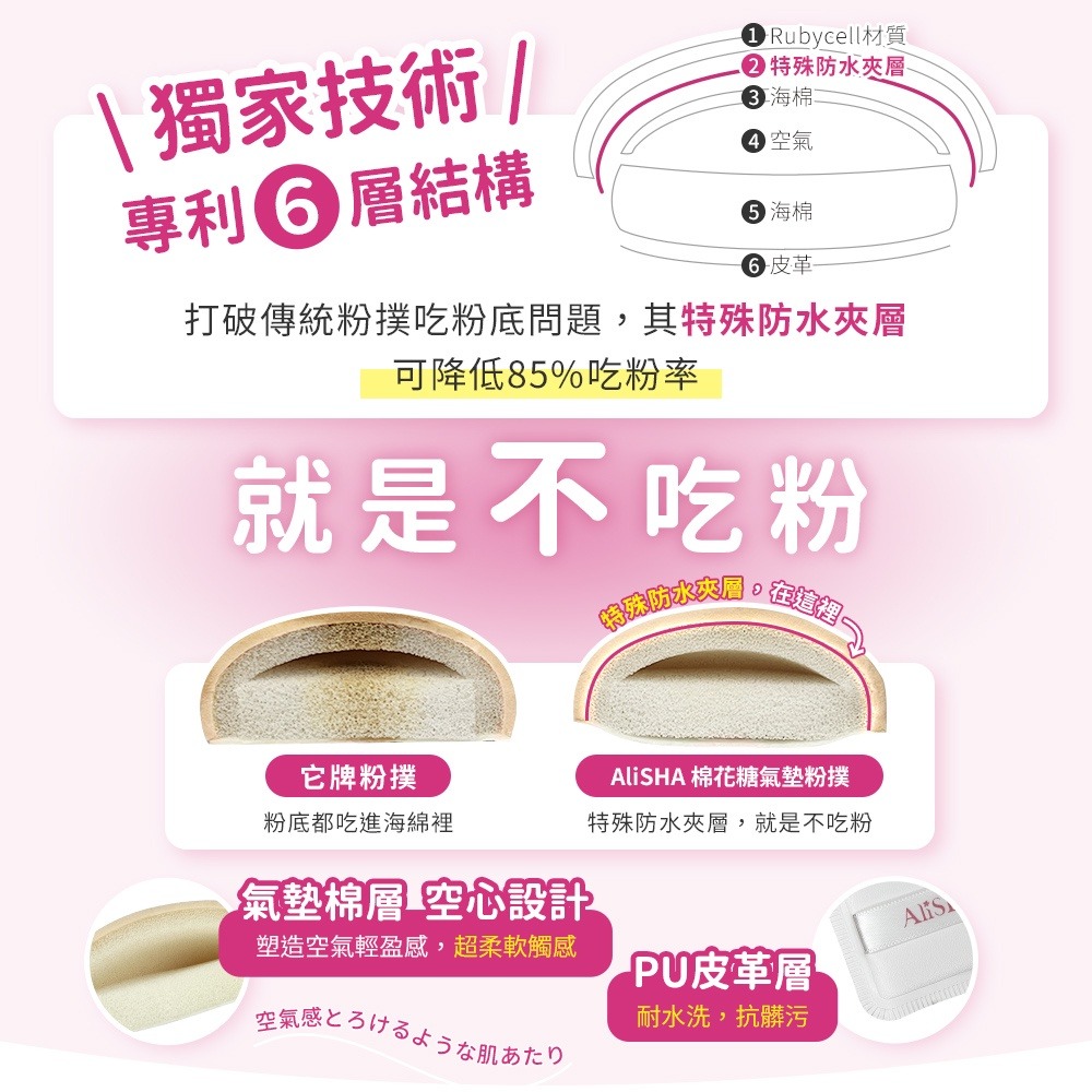 AliSHA 日本RUBYCELL棉花糖氣墊粉撲 扇型/方型 乾濕兩用粉撲 氣墊粉餅 2入盒裝(現貨)❤️ㄚ比小鼻❤️-細節圖7