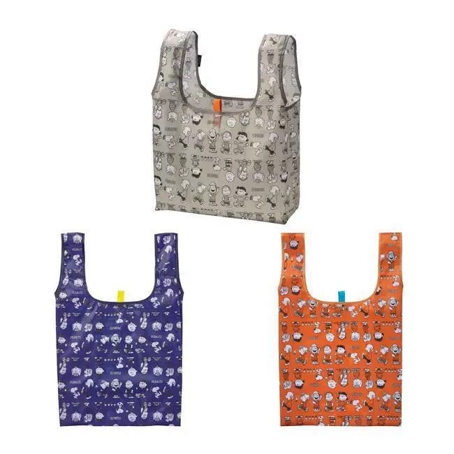 日本 史努比 環保袋 環保折疊購物袋 摺疊購物袋 摺疊收納袋 藏青色/橘色/灰色 (現貨) ❤️ㄚ比小鼻❤️-細節圖2