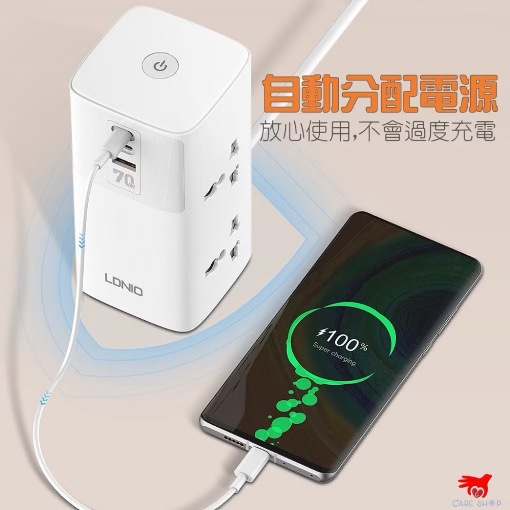 LDNIO 力德諾 氮化鎵70W桌面充電器 送充電線!PD快充立式延長線 GAN QC5 Type C 豆腐頭排插充電塔-細節圖9