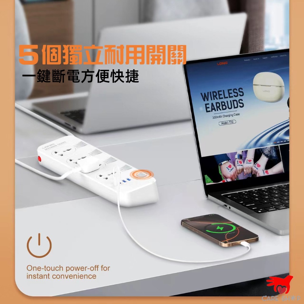 LDNIO 力德諾 獨立開關 濾波功能 延長線 USB 充電 排插 TYPE-C 耐操開關-細節圖8