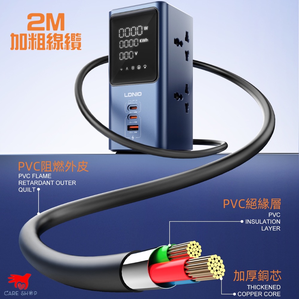 LDNIO 力德諾 45W 桌面 充電器 PD快充 延長線 GAN QC5 快充 Type C 豆腐頭 排插 氮化鎵-細節圖3