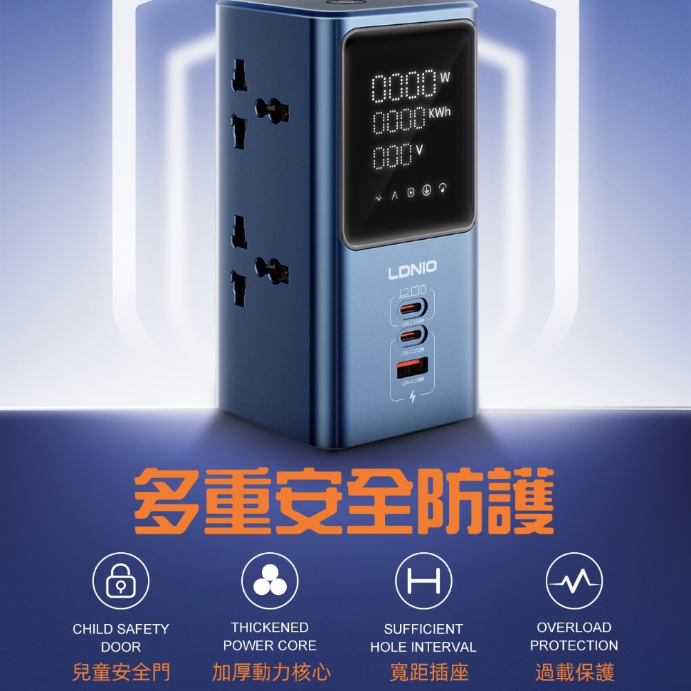 LDNIO 力德諾 45W 桌面 充電器 PD快充 延長線 GAN QC5 快充 Type C 豆腐頭 排插 氮化鎵-細節圖6