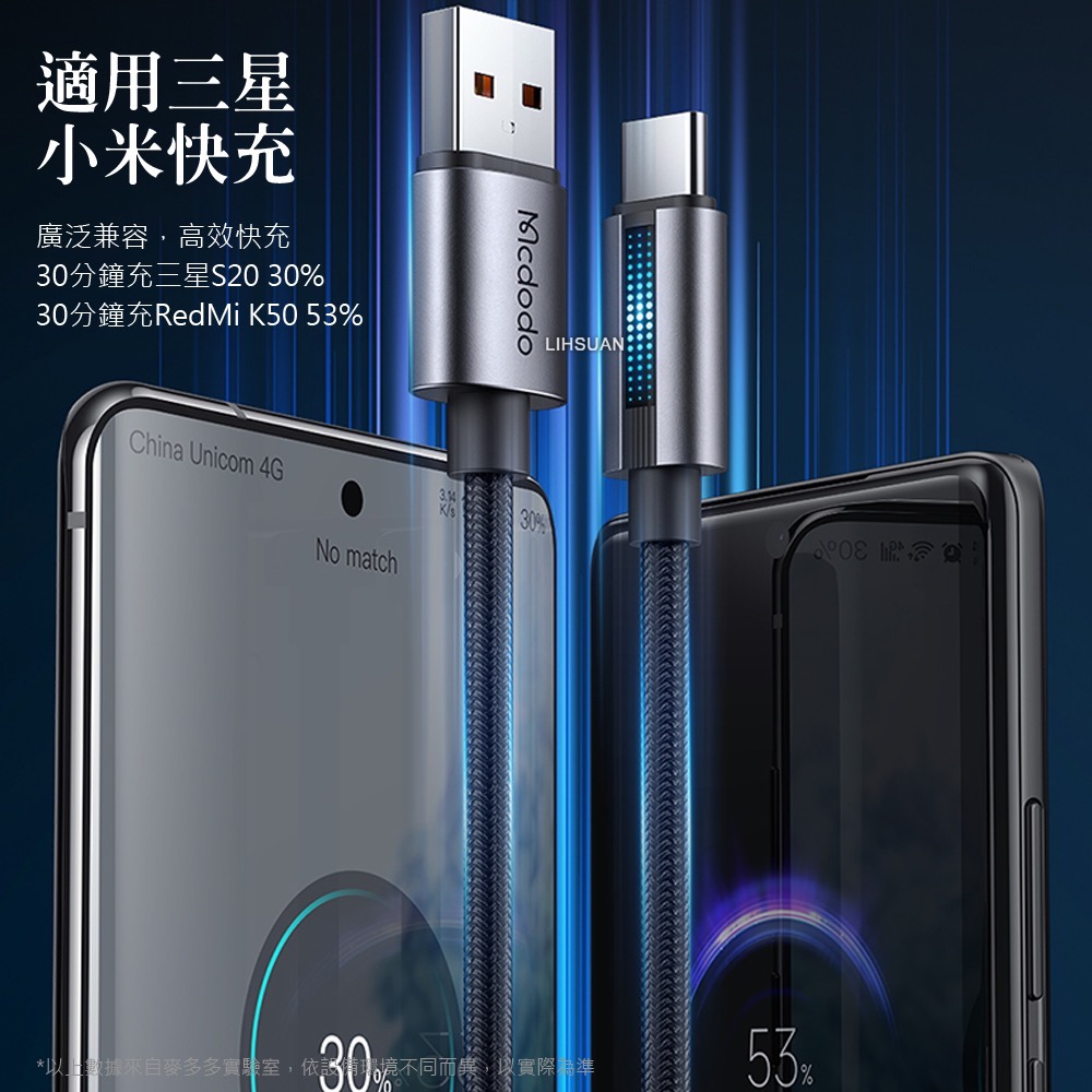 Type-C【充電/傳輸 閃充編織線】QC4.0 LED 呼吸燈 1.2M-細節圖4