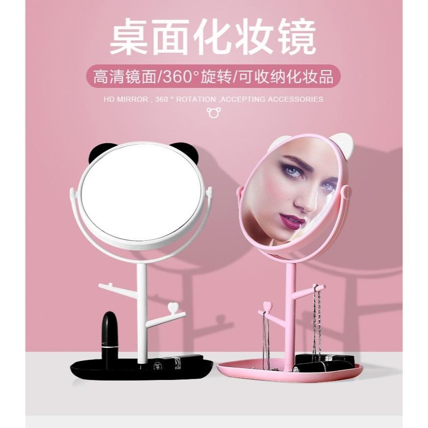 熱銷新款卡通貓耳朵化妝鏡多功能耳飾擺放台鏡單面高清可旋轉鏡子-細節圖4